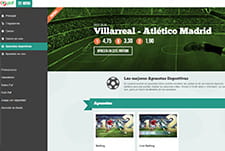 Página de apuestas en la plataforma de Paf con el anuncio del partido Villareal - Atlético Madrid