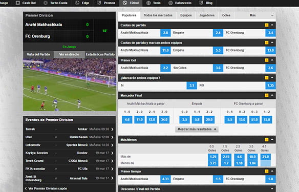 Vista de los partidos de fútbol en vivo desde Suertia