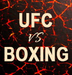 Imagen con un fondo negro con líneas rojas sobre el que se lee UFC vs Boxing (UFC contra boxeo).