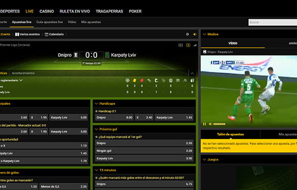 Vista de los partidos de fútbol en vivo desde bwin