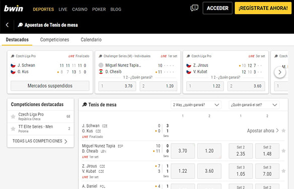 Cómo apostar a tenis de mesa con bwin.
