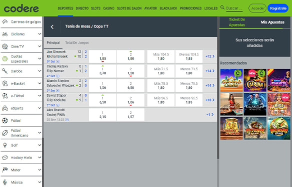 Cómo apostar a tenis de mesa con Codere.