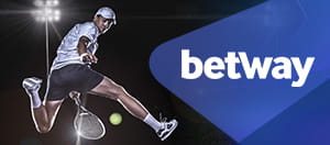 Jugador de tenis en acción y logo de Betway