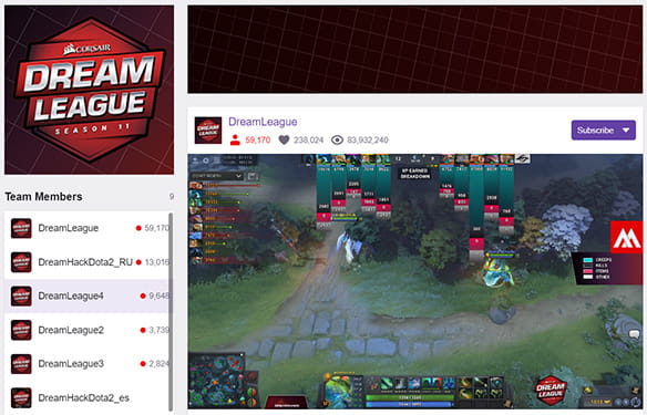 Partida en vivo de la Dream League transmitida a través de Twitch.