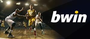 Jugador de baloncesto en acción y logo de bwin