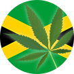 La bandera de Jamaica y una hoja de marihuana