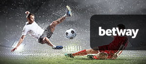 Futbolista jugando con el logo Betway