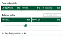 Mercados disponibles para un partido de fútbol en Mr Green apuestas.