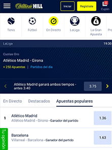 La página principal de web-app de William Hill.