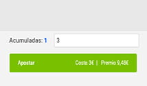 Screenshot del botón de confirmación con el precio de una apuesta y su premio en la página de Codere.
