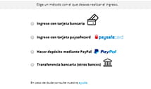 Métodos de pago en la web de Suertia