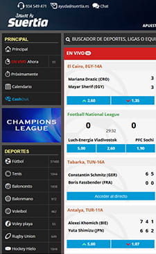 La vista previa de los eventos deportivos en directo más populares en Suertia.