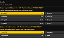 Página web con los deportes disponibles en las apuestas de bwin.