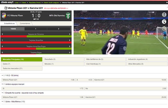 Vista de los partidos de fútbol en vivo desde Sportium