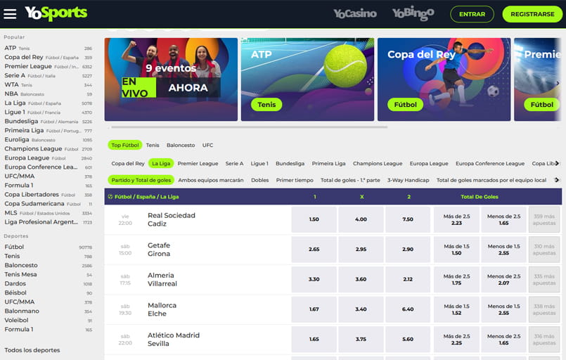 Página de inicio del operador de apuestas deportivas YoSports