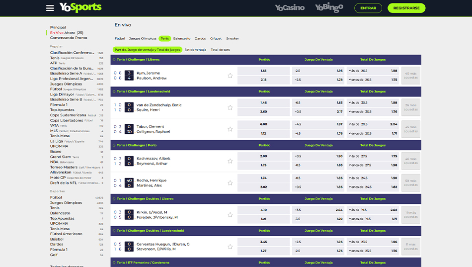 Apuestas en YoSports disponibles en la web.