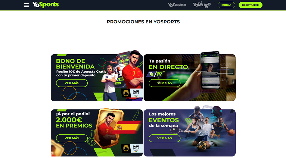 Listado de promociones y bonos en YoSports.