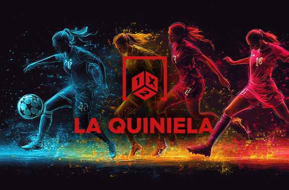 Jugadoras de fútbol y logo de la Quiniela.