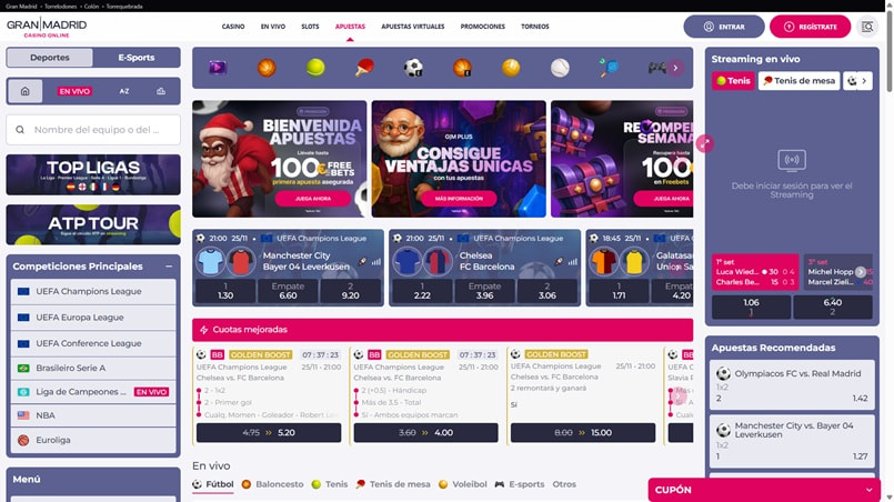 Página principal de la sección de apuestas del operador Gran Madrid Casino Online